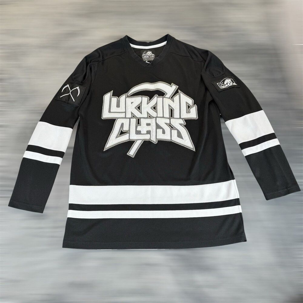 Lurking Class Sz M Sketchy Thrash Black Hockey Jersey Black Graphic HTF